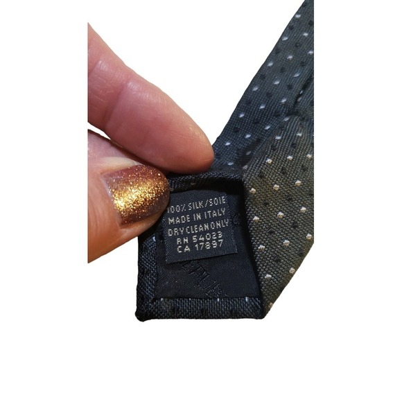 Banana Republic Mens Tie Necktie Dark Green White Micro Dot Silk Classic Length - Picture 8 of 12